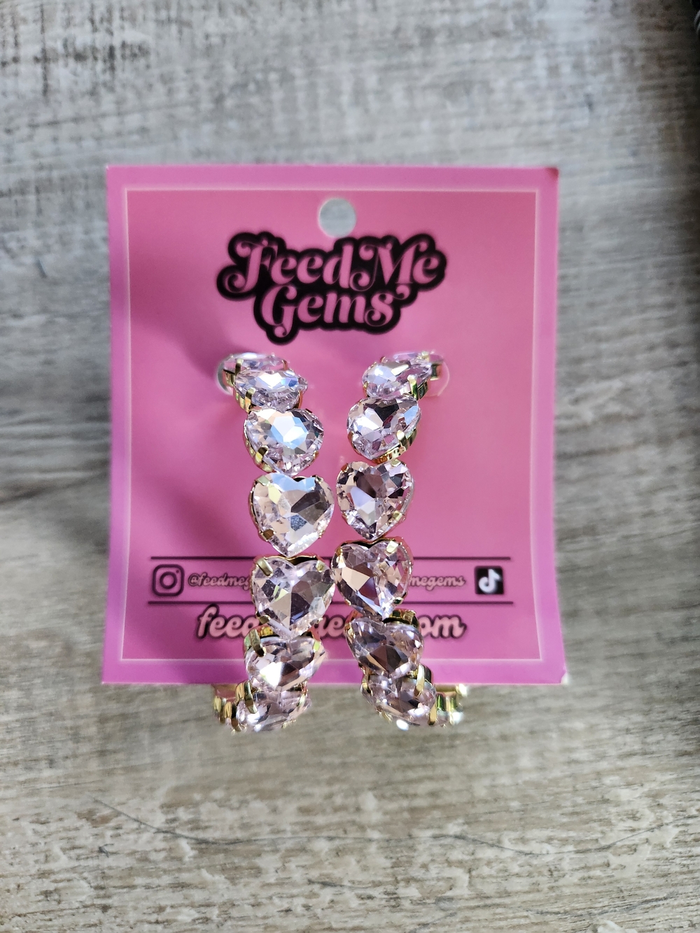 Feed Me Gems Pink Crystal Heart Hoop Earrings